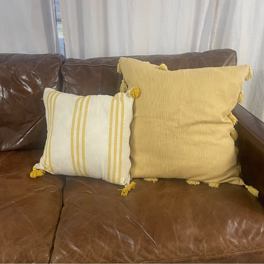 Oversized yellow tassel pillow cover